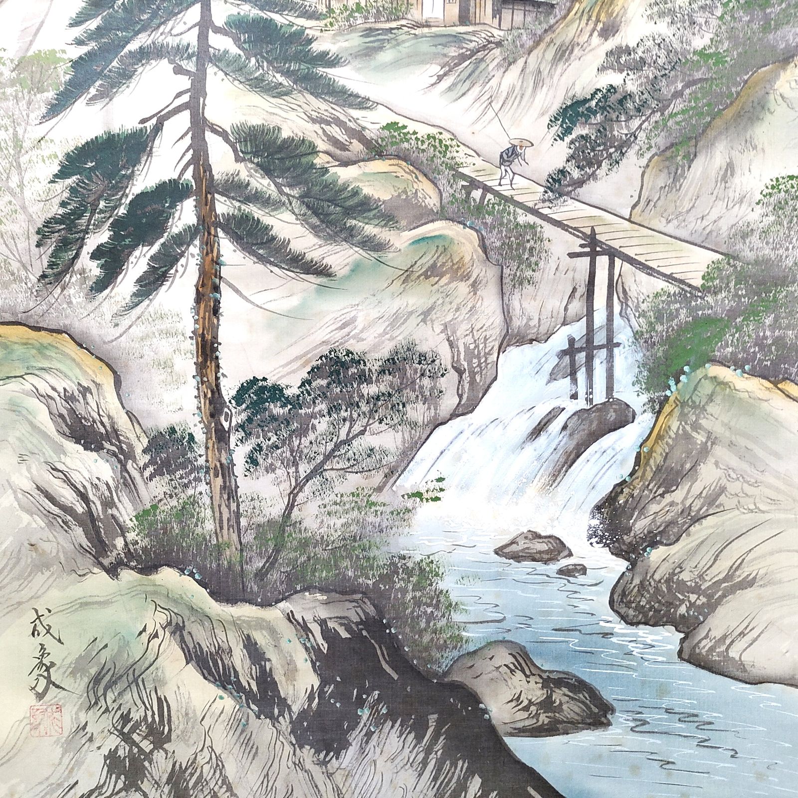 山水 水墨18 遠藤成象・『彩色山水』・山水画・掛軸・No.230511-18・梱包