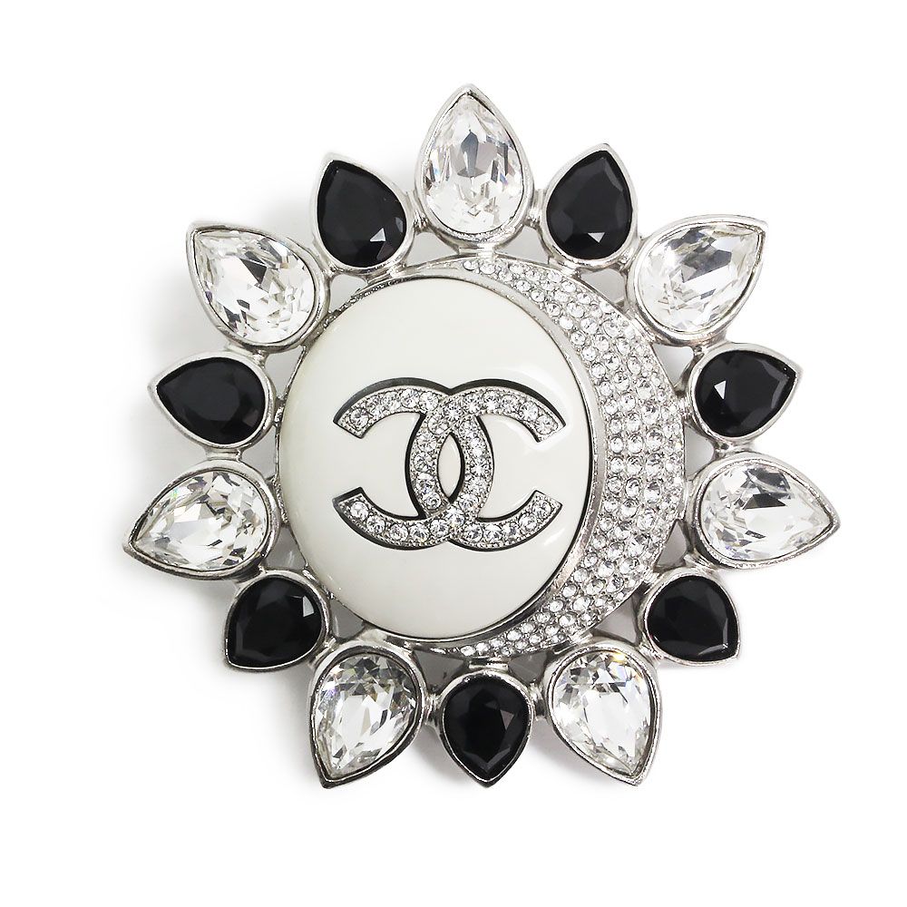 シャネル ラインストーン ココマーク フラワー ブローチ シルバー