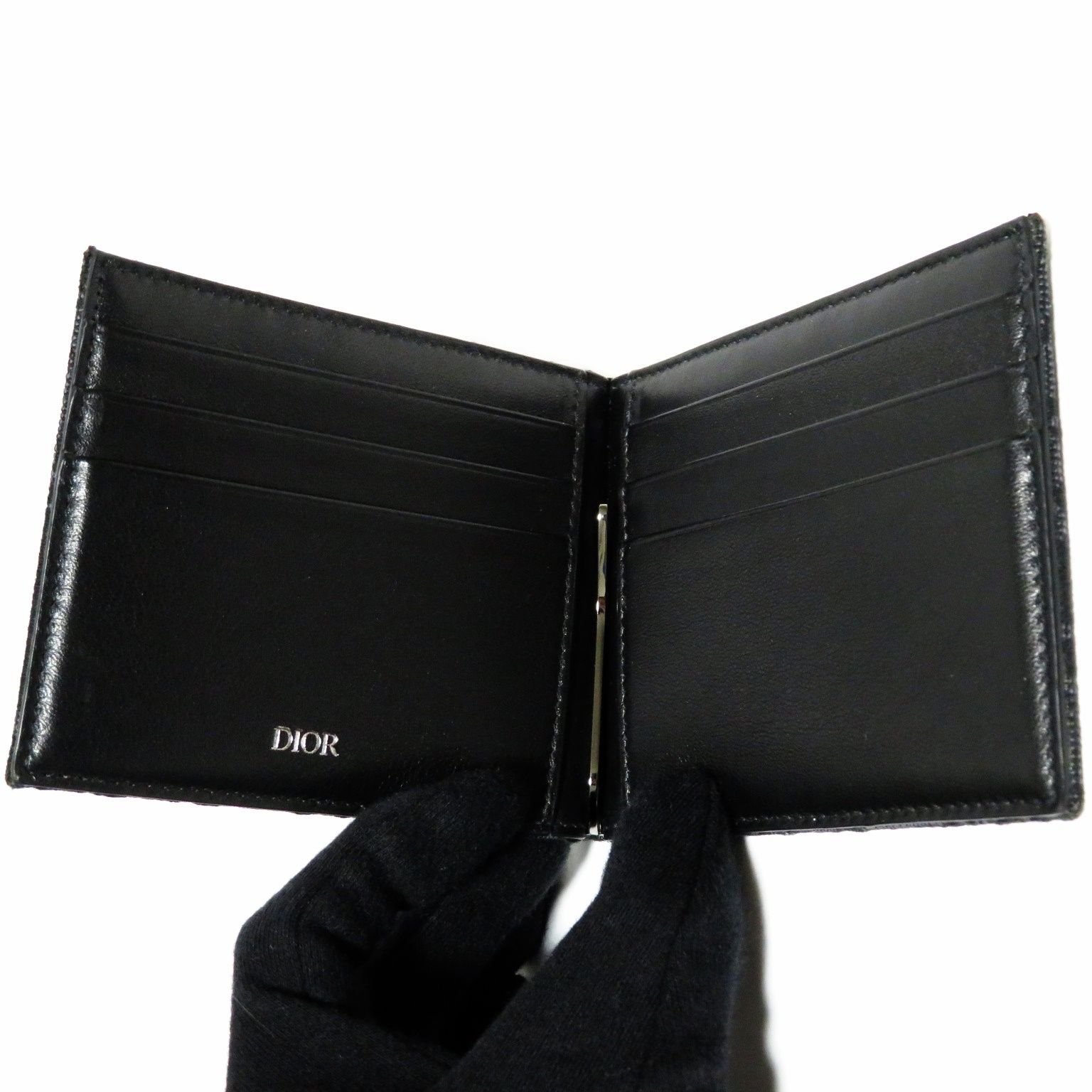 【美品✨】ディオール 二つ折り財布 マネークリップ メンズ CD金具 レザー 黒