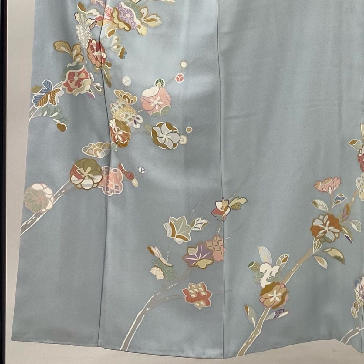 付下げ 身丈151.5cm 裄丈62cm S 袷 桜 梅 金彩 水色 正絹 秀品 【中古  