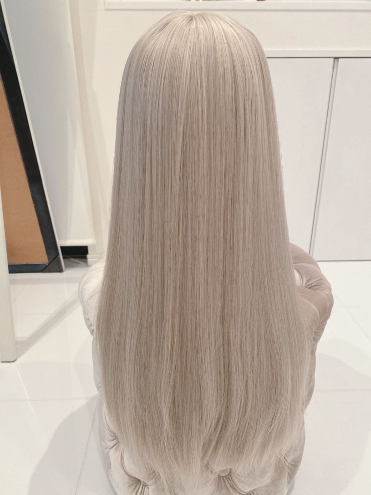 【美品】中古｜人毛100％フルウィッグ｜アッシュブロンド 即日発送】ロングストレート フルウィッグ 高級人工毛 ホワイト
