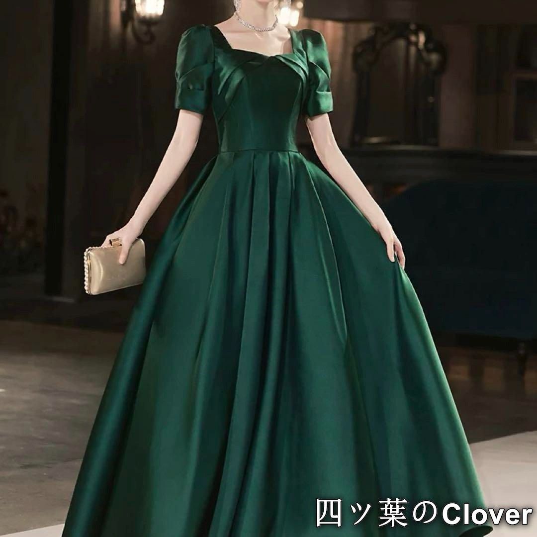 グリーンが美しい シンプルな半袖 イブニングドレス 美品・未使用新品】グリーンが美しい シンプルな半袖 イブニング