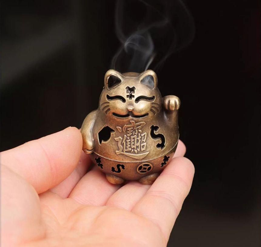 ダックのネコ香炉 茶道具 香道具 工芸品 美術品 置物 銅 細工 招財猫香り炉 茶道具 香道具 装飾品 工芸品 置物 - メルカリ