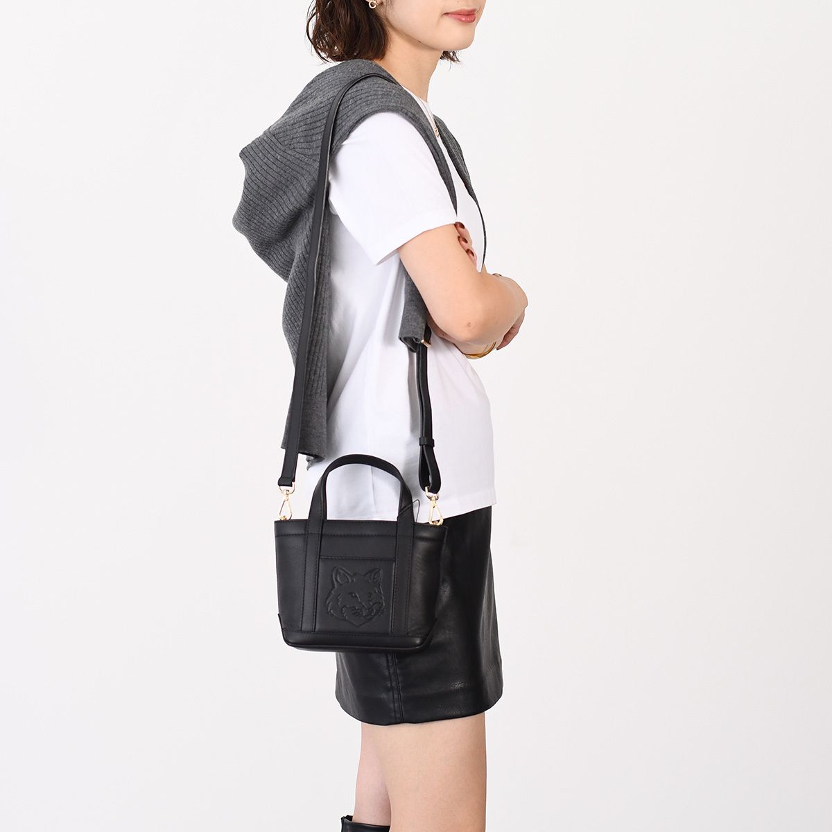 MAISON KITSUNE メゾン キツネ フォックスヘッド レザー ミニ トート 