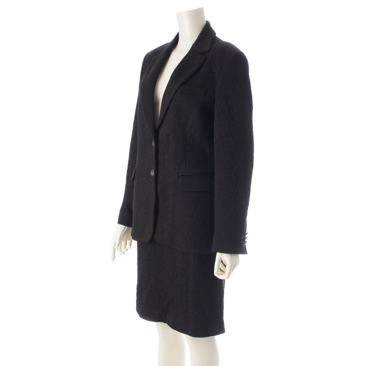 エトロ 20年 ジャガード ペイズリー柄 ジャケット スカートセットアップ ブラック 44