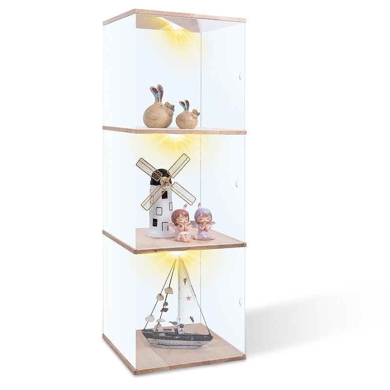 LORAK フィギュアケース アクリルコレクションケース ledライト付き 工具不要組立 3段 幅32奥行32高さ96cm 部屋 リビングルーム ダイニング LR-SBG01 木色 3段 0