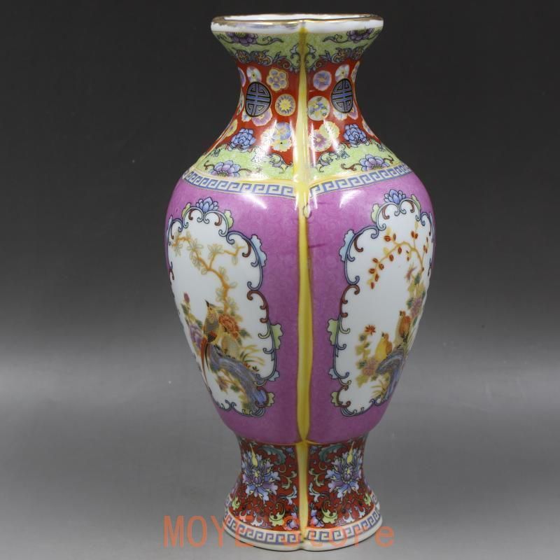 大清雍正蒔金琺瑯彩花鳥花口瓶 景徳鎮 陶磁器 装飾品 現代工芸品