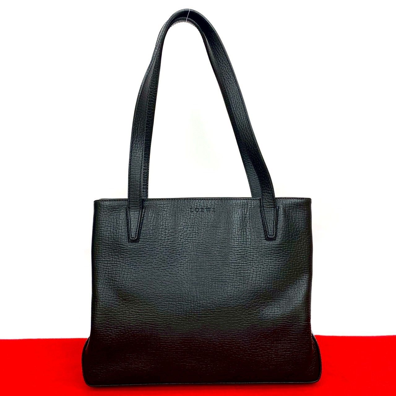 極 美品 ロエベ ロゴ ステッチ レザー トートバッグ セミ ショルダーバッグ 極 美品 希少品 LOEWE ロエベ ロゴ 刻印 レザー 本革 ラウンド