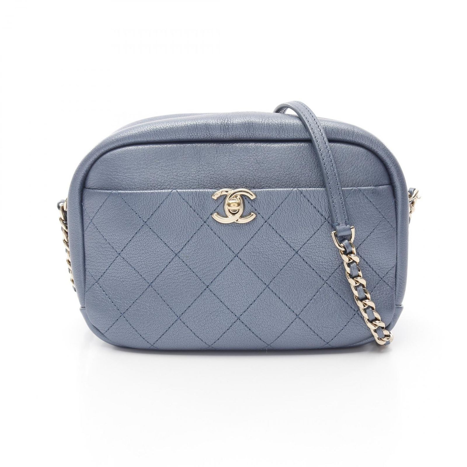 シャネル CHANEL ショルダーバッグ マトラッセ ココマーク メタリックブルー レザー マトラッセ チェーンショルダー レディース Used A