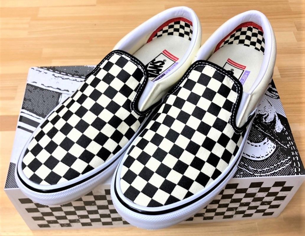 VANS SLIP-ON (CHECKERBOARD) BLACK/OFF バンズ スリッポン チェック ブラック オフホワイト スニーカー スケートシューズ