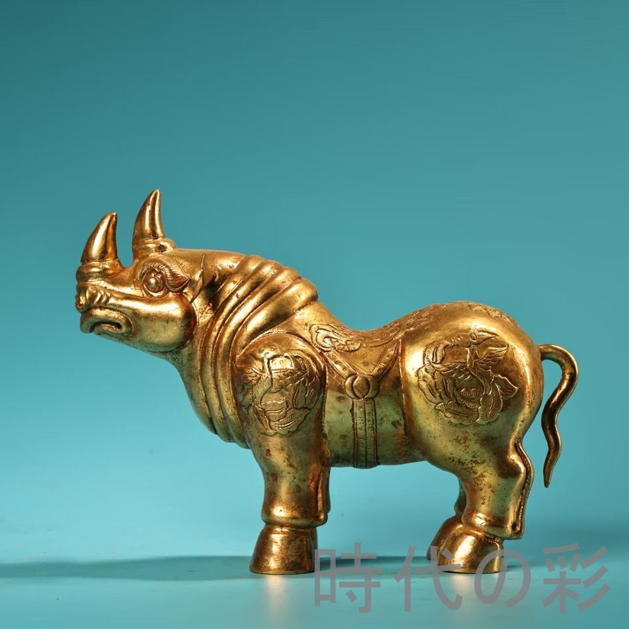 中国古美術 旧蔵 純銅高浮彫 犀牛 高浮彫 清代 銅器 古玩 唐物 中国古 時代物 R07100135