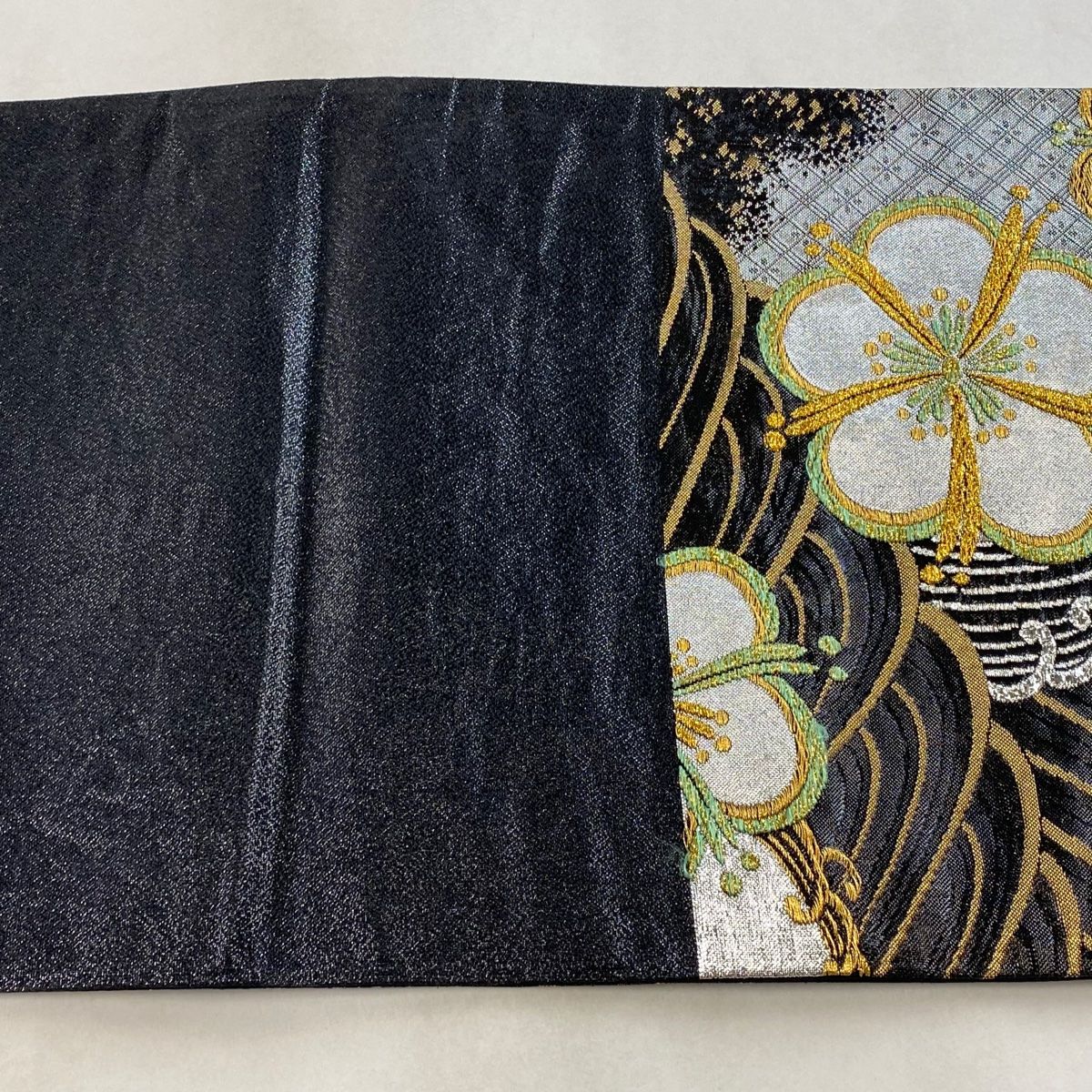 袋帯 箔 六通 絽 波頭 四季 【競ナビ】袋帯 逸品 雪輪 草花 刺繍 箔 黒