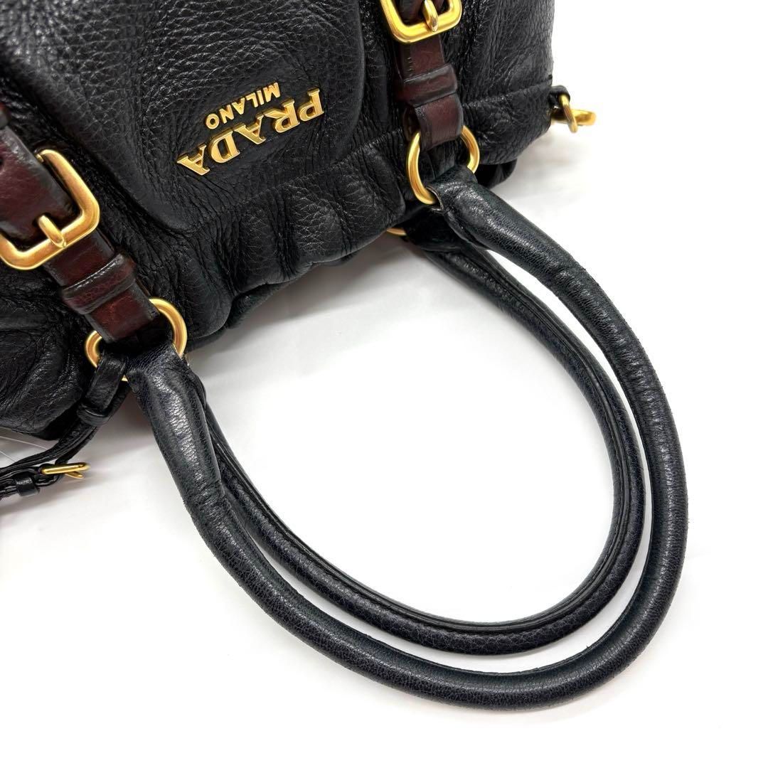 正規品 プラダ 高級 シボ革 ハンドバッグ 黒 ゴールド ショルダー 2WAY 一点物 正規品 PRADA プラダ 高級 シボ革 ハンドバッグ BN1773