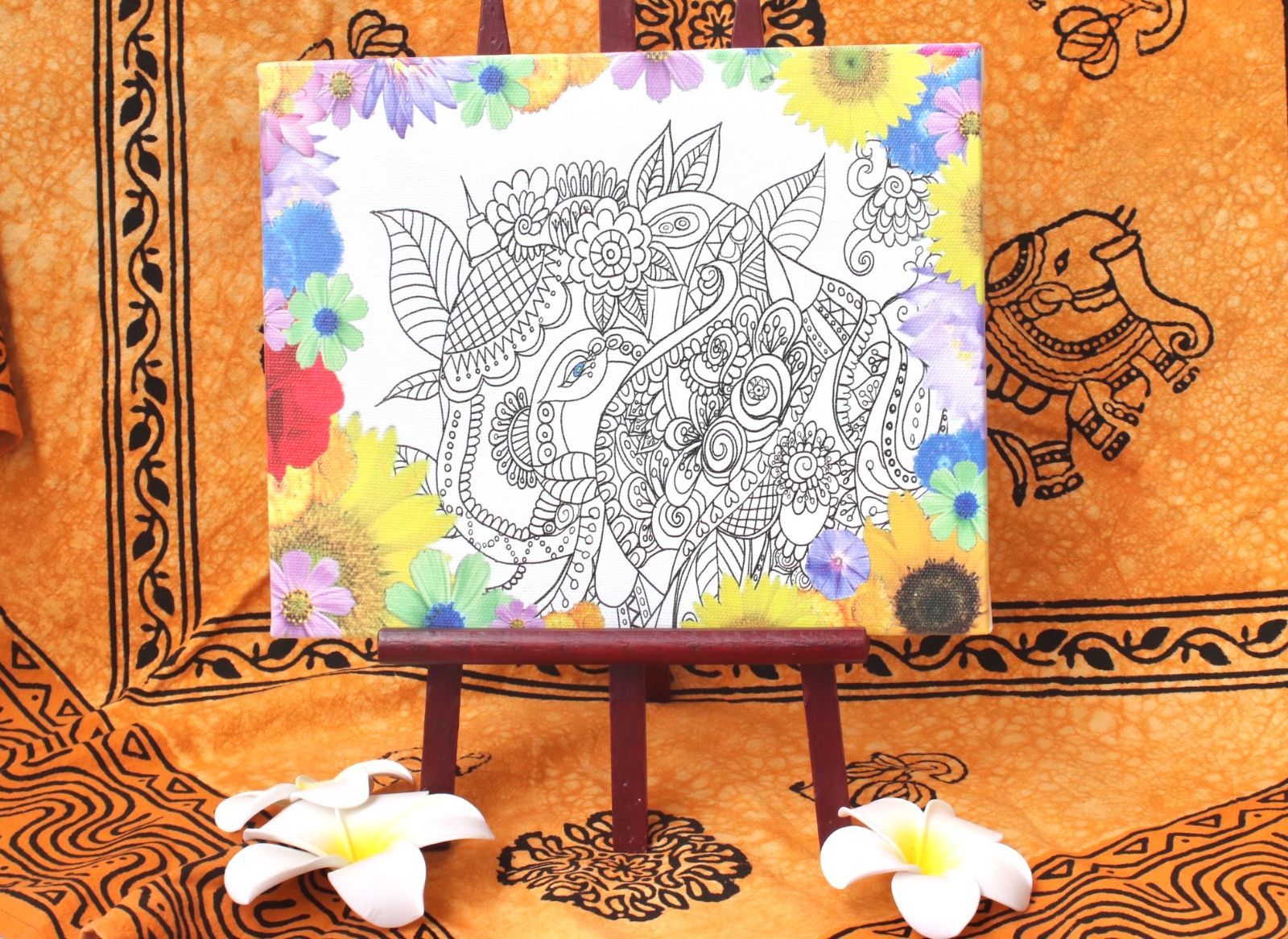 F8サイズ】白ガネーシャ様 キャンバスアートパネル キャンバスボード