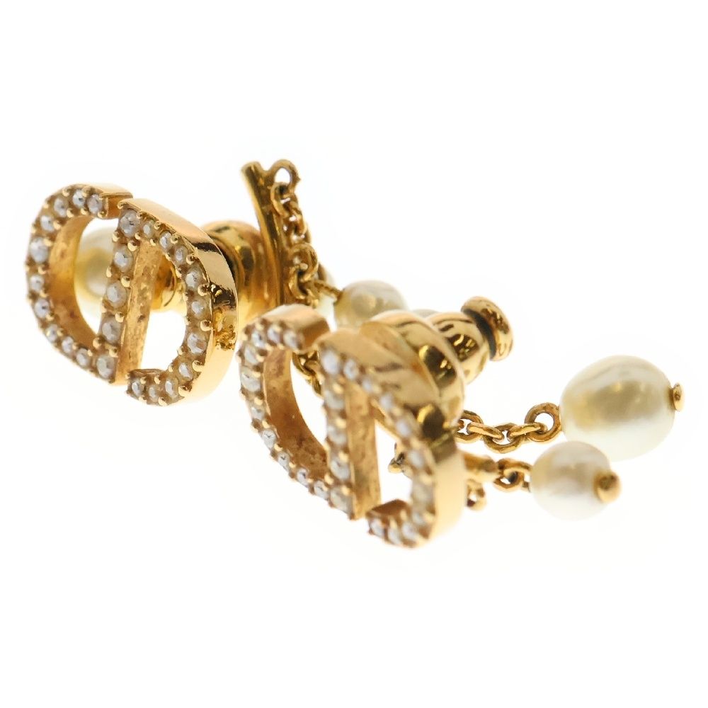 Christian Dior クリスチャンディオール CDロゴ フェイクパール ラインストーン ピアス GP ゴールド アクセサリー