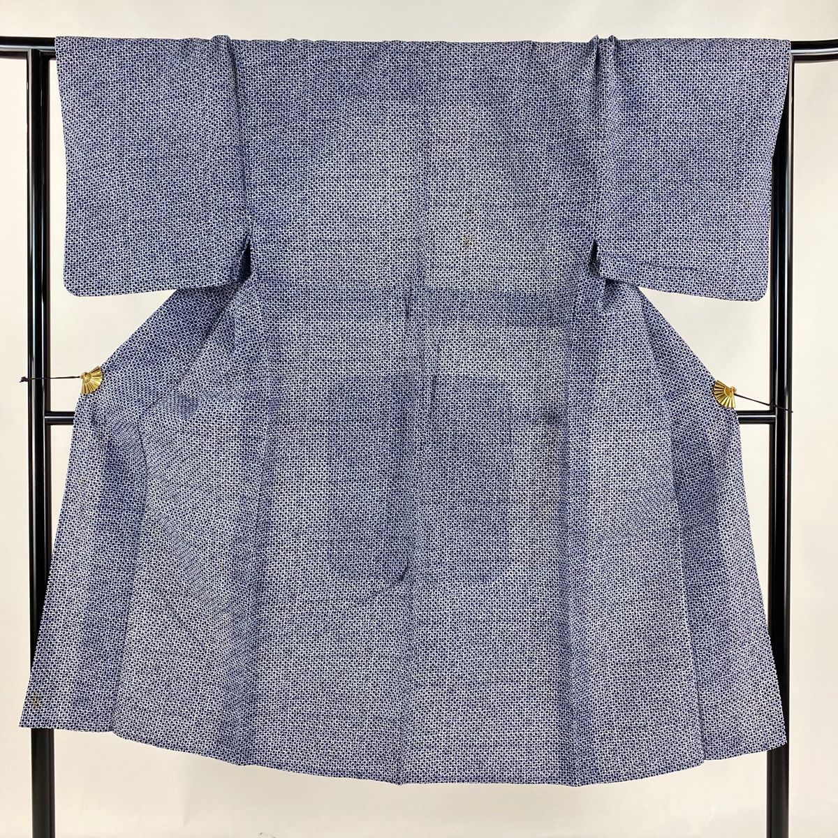 男着物 身丈133cm 裄丈66cm S 絞り浴衣 幾何学 紺色 綿 名品