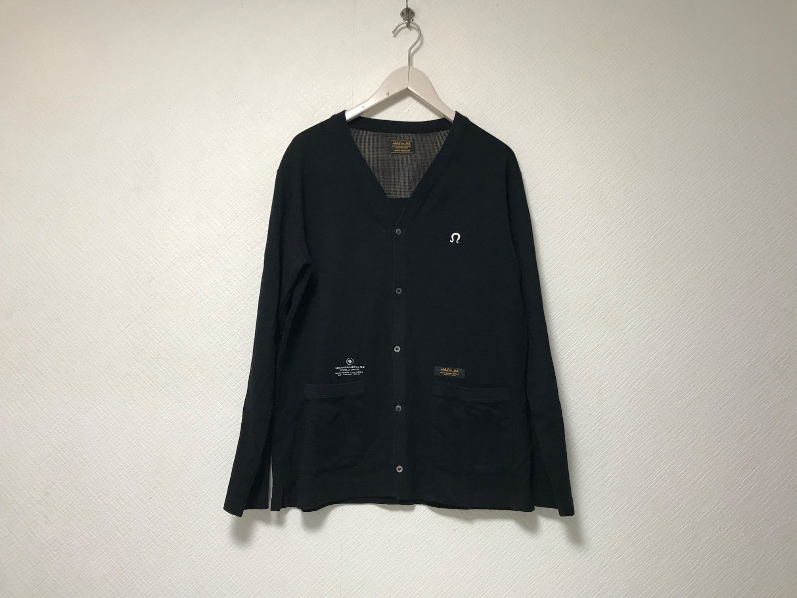 本物ネイバーフッドNEIGHTBORHOODコットンカーディガン長袖ロンTシャツメンズサーフミリタリーアメカジビジネススーツドレスストリートスケーターゴルフL黒ブラック