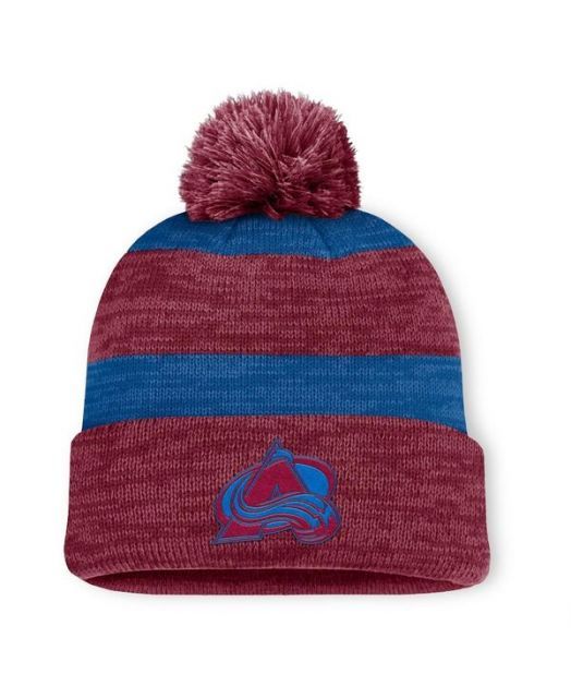 送料無料 ファナティクス メンズ 帽子 アクセサリー Men s Burgundy Colorado Avalanche Fundamental Red Line Cuffed Knit Hat with Pom Burgundy Blue