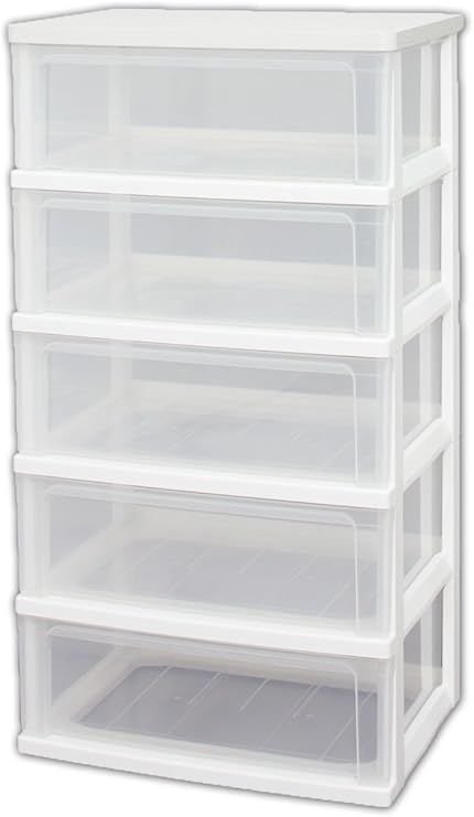 アイリスオーヤマ チェスト 5段 届いてすぐ使える完成品 ワイド 幅55.6×奥行41×高さ101.8cm ホワイト|クリア 白 ホワイト木天板 WTW-545 3 ホワイト木天板 組立不要