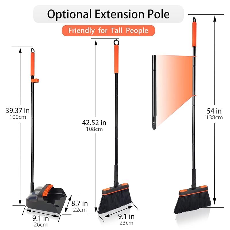 JEHONN ほうきとちりとりセット 家庭用 ロングハンドル 軽量 180度回転ほうきセット 屋内 直立型 櫛歯付き 店舗スイープセット 部屋 キッチン オフィス ロビー用 0