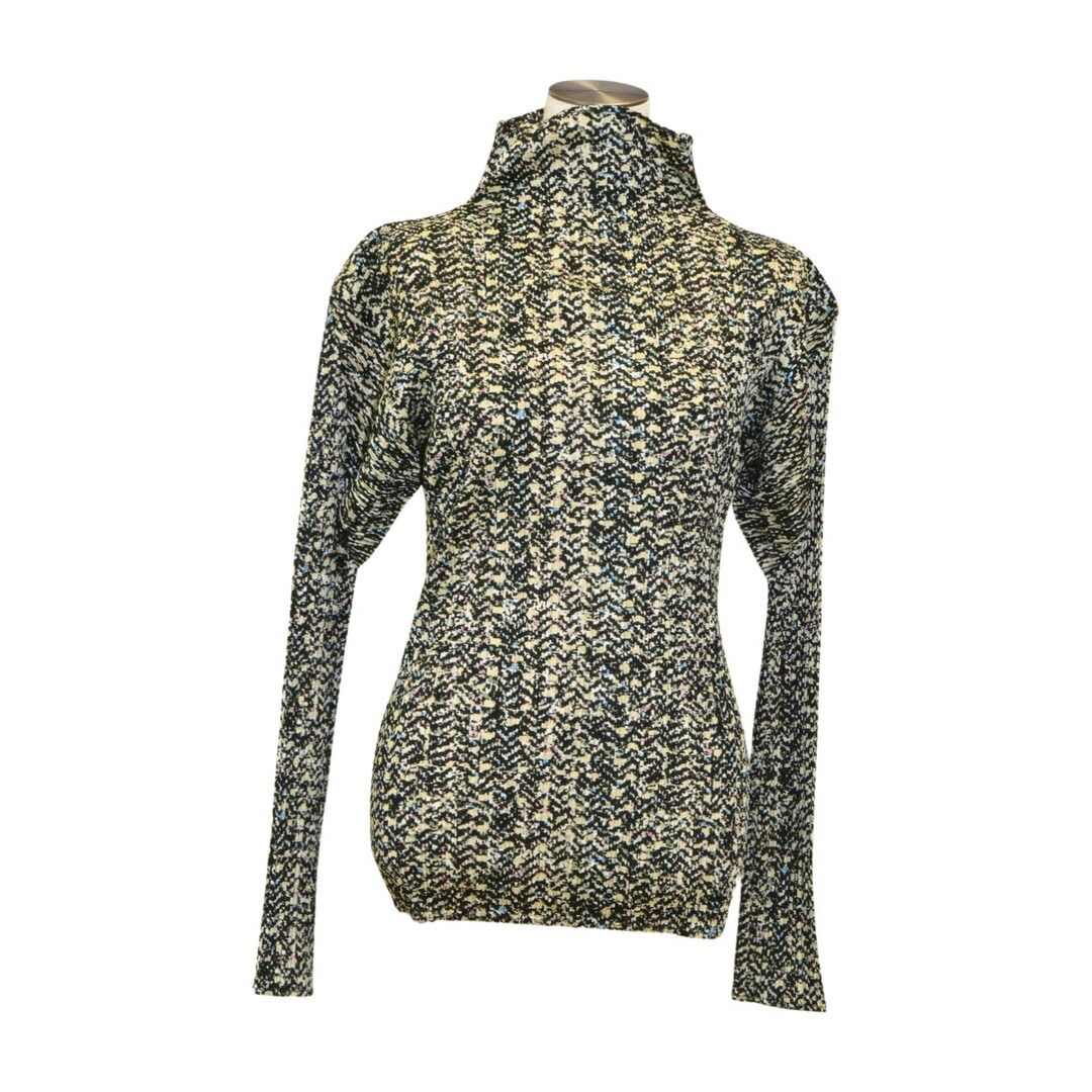 イッセイミヤケ ISSEI MIYAKE プリーツプリーズPLEATS PLEASE マーブルプリントハイネックカットソー ベージュ レディース F-YA1111