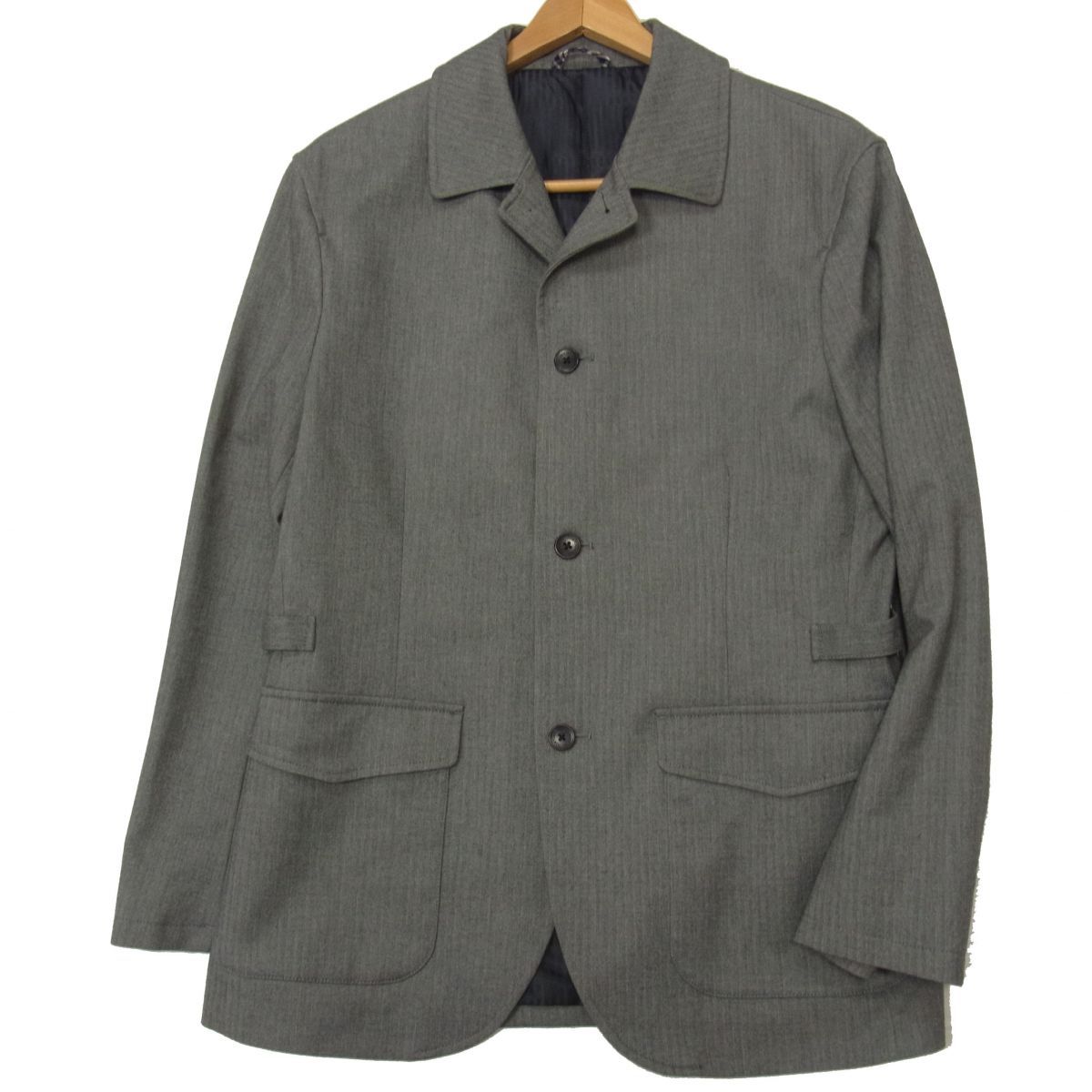 美品NEWYORKER ニューヨーカー ジャケット ヘリンボーン柄 ストレッチジャケット グレー L メンズ