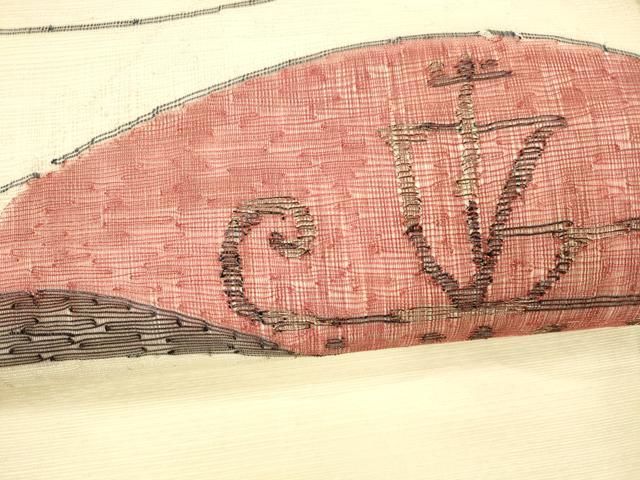 平和屋着物＊夏物　九寸名古屋帯　櫛織　抽象文様　銀糸　正絹　逸品　DAAY8012cm 和の心』8周年記念価格】 【染色家 下平清人】 特選型絵染紬地九寸