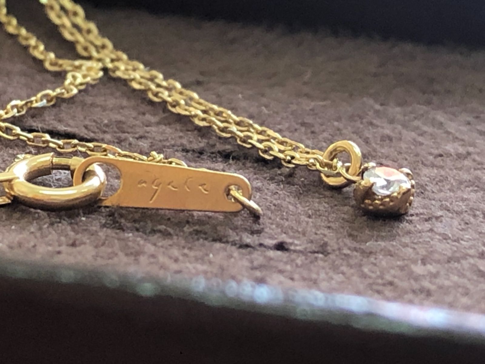 ■agete 「アガット」 一粒ダイヤネックレス0.05ct K14刻印 箱付き 美品■ お値下げしました、半額以下美品 アガット ダイヤモンドネックレス1粒0.15ct