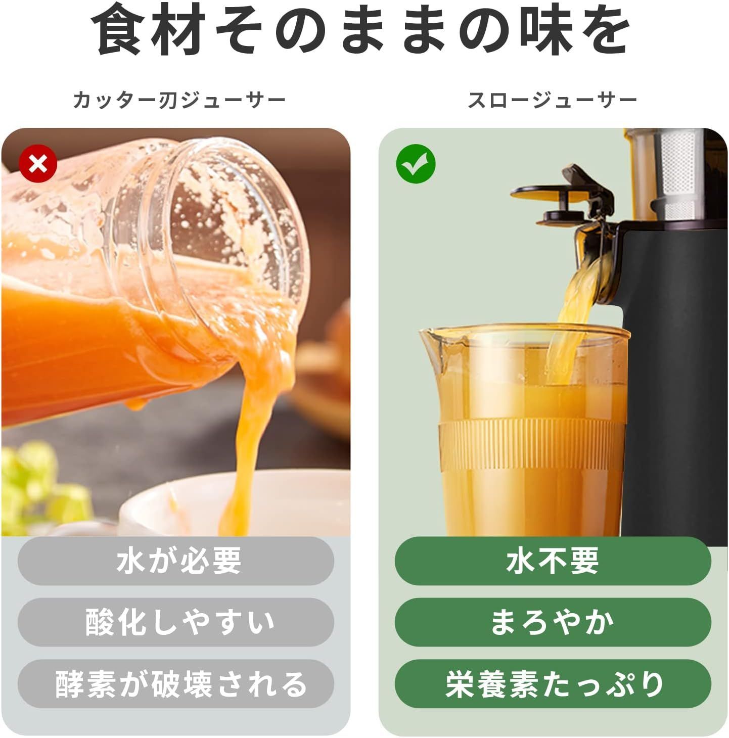 ミニスロージューサー 搾りカス分離 低速回転 ジューサー 小型