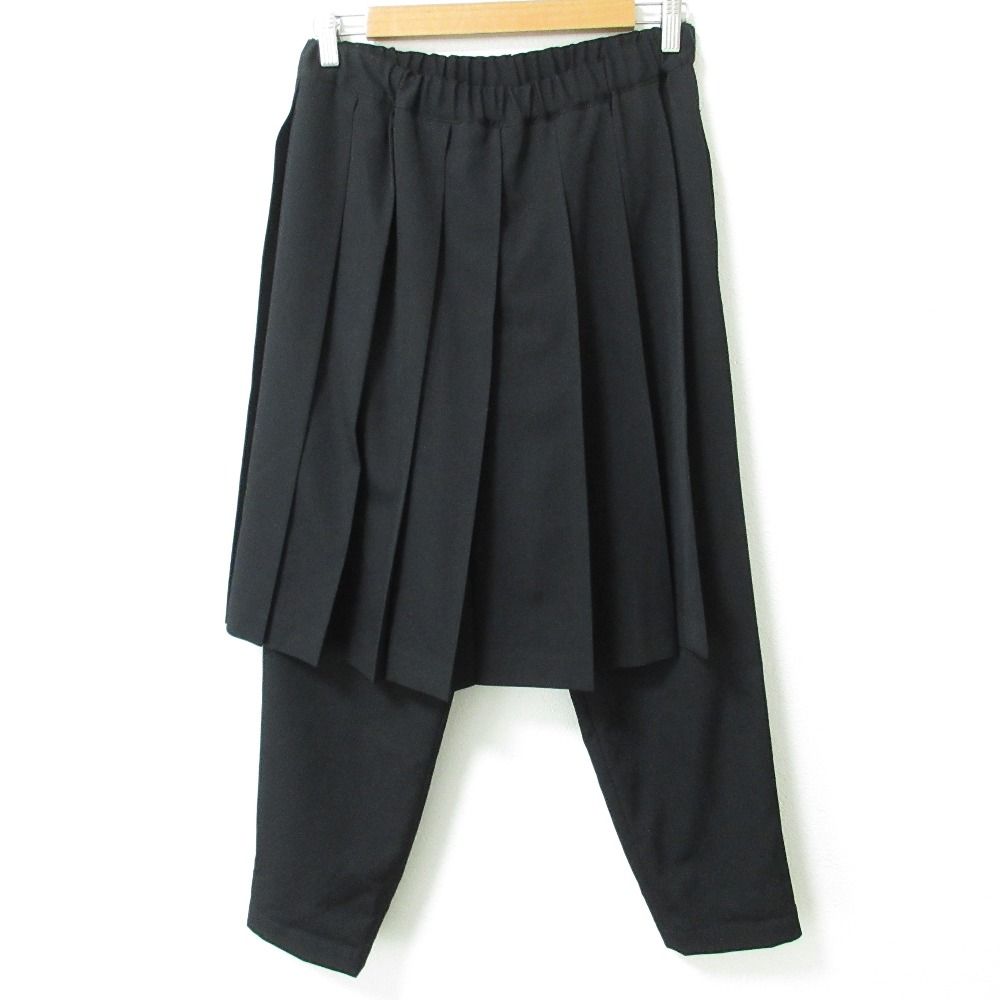 21SS COMME des GARCONS コムコム コムデギャルソン ウール100％ イージーウエスト プリーツ スカートパンツ M ブラック メンズ レディース 古着