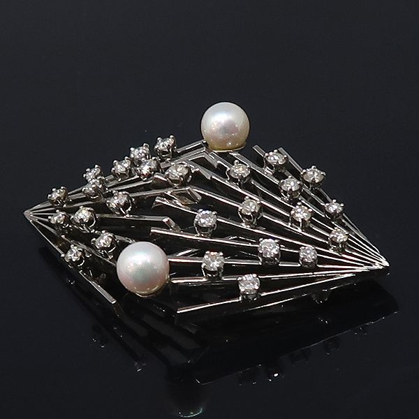 美品 MIKIMOTO ミキモト K14WG ダイヤ パール 帯留め ブローチ K14 WG ...