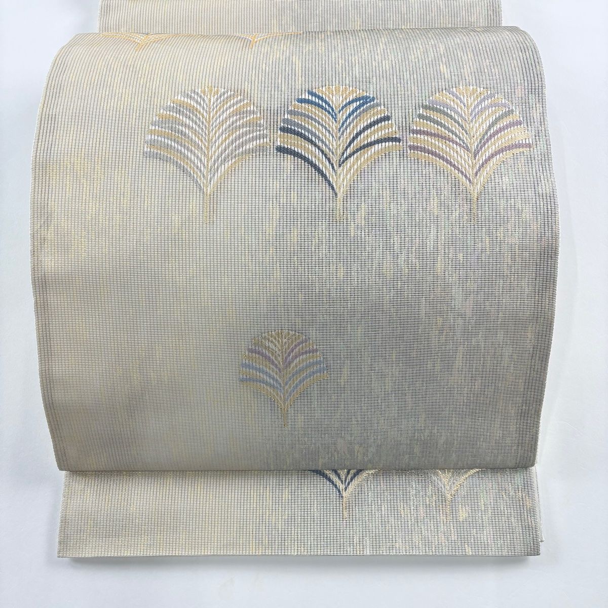 袋帯 美品 秀品 夏帯 絽 若松 刺繍 箔 ベージュ 六通 正絹
