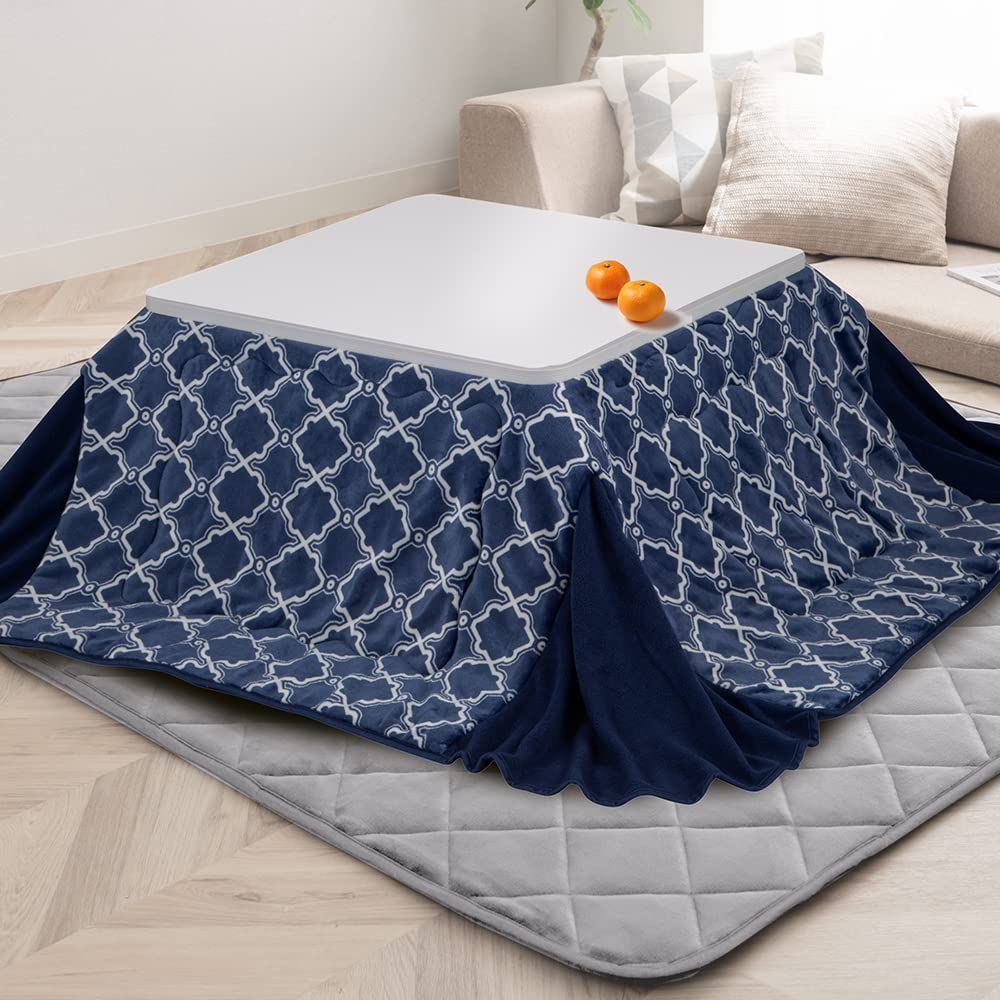 モロッカンネイビー あったかマイクロファイバー 抗菌綿 省スペース 正方形 185×185cm こたつ布団 アイリスプラザ