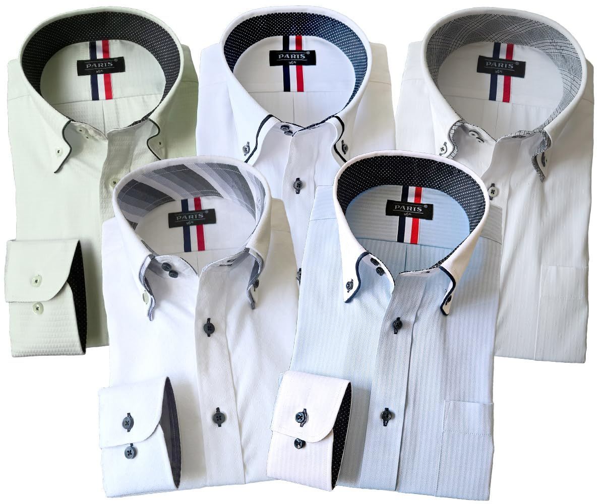 即日発送 在庫処分 パリス16ク ワイシャツ メンズ 長袖 形態安定 ボタンダウン ドゥエボットーニ 5枚セット