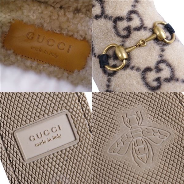 未使用 グッチ GUCCI ブーツ ショートブーツ ムートン ホースビット GG