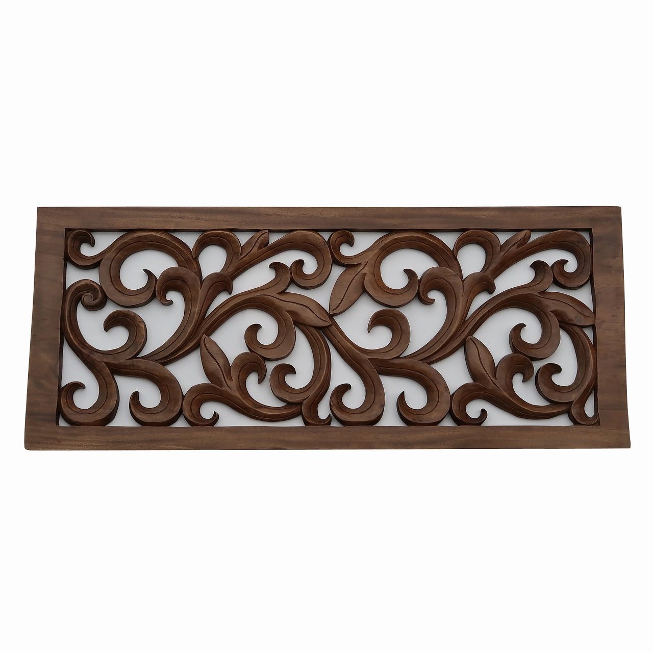 唐草模様の壁掛けレリーフ 100X40 スワール無垢材 アラベスク