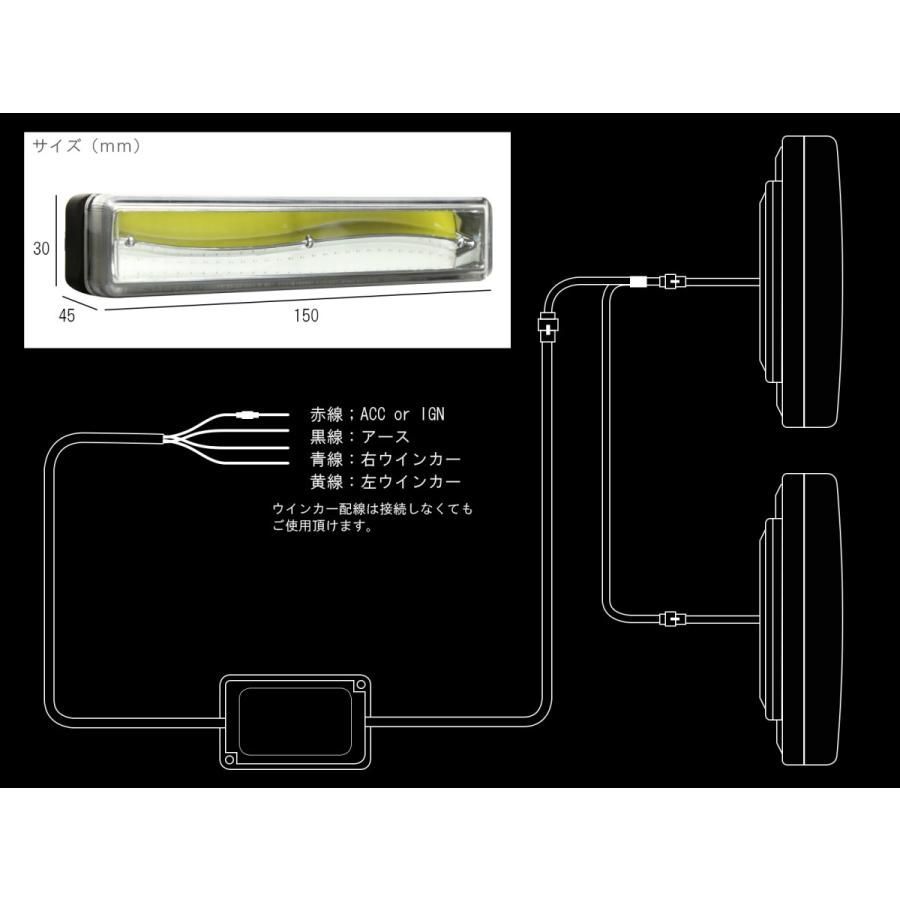 COB-LED デイライト ウインカー連動 ツインカラー ホワイト/アンバー 防水アルミケース採用の上質モデル 12V専用 150mm幅