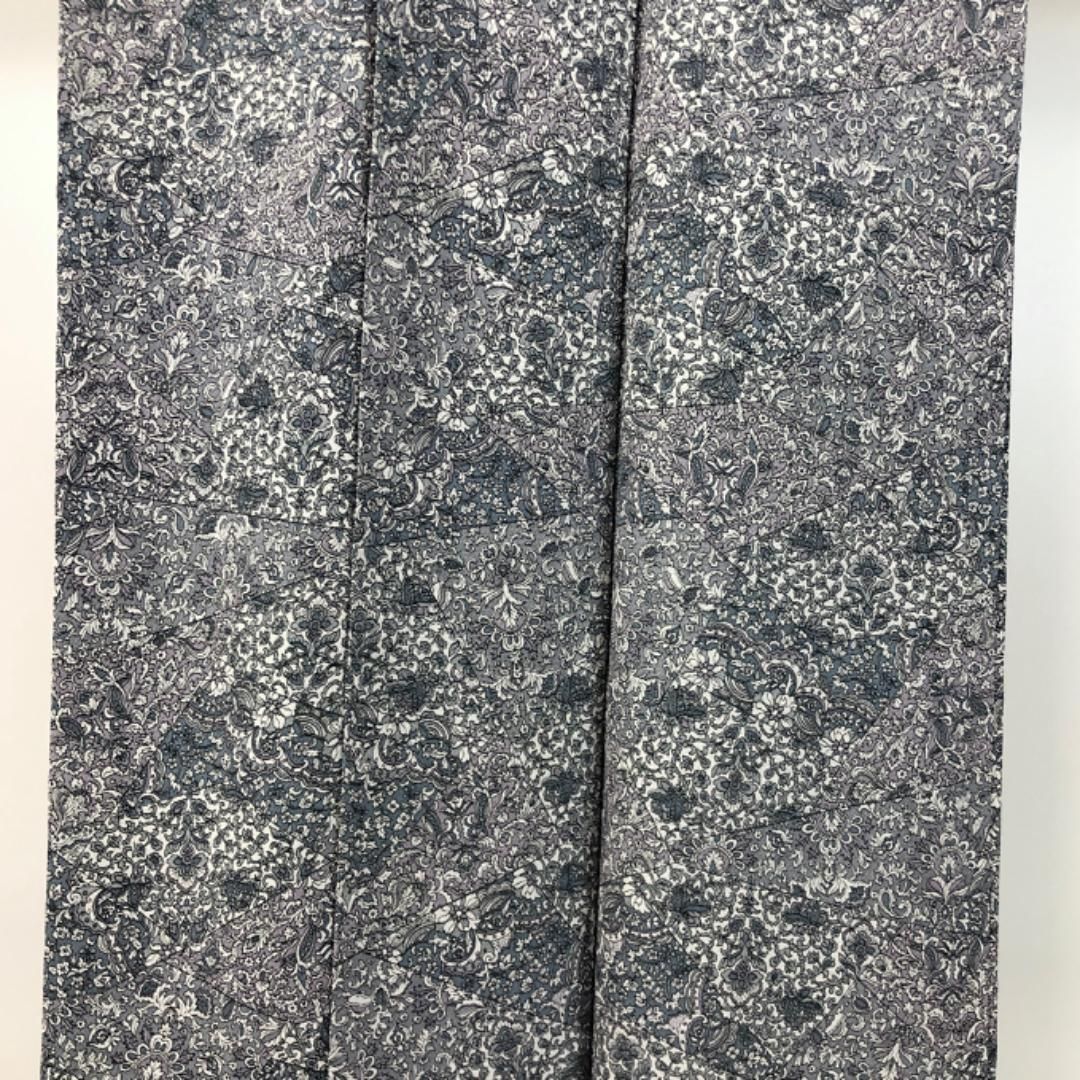 小紋 花更紗 美しい花唐草模様 縮緬 青鈍色 K-4779