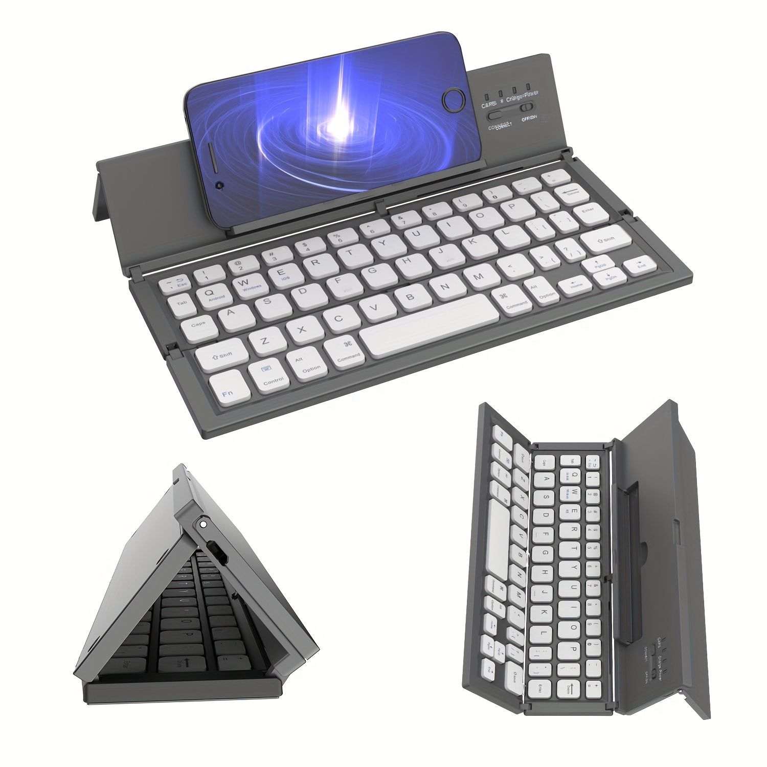 BATTOP 折りたたみ式キーボード ブラック BATTOP ポータブル折りたたみ式ワイヤレスキーボード スタンド付き