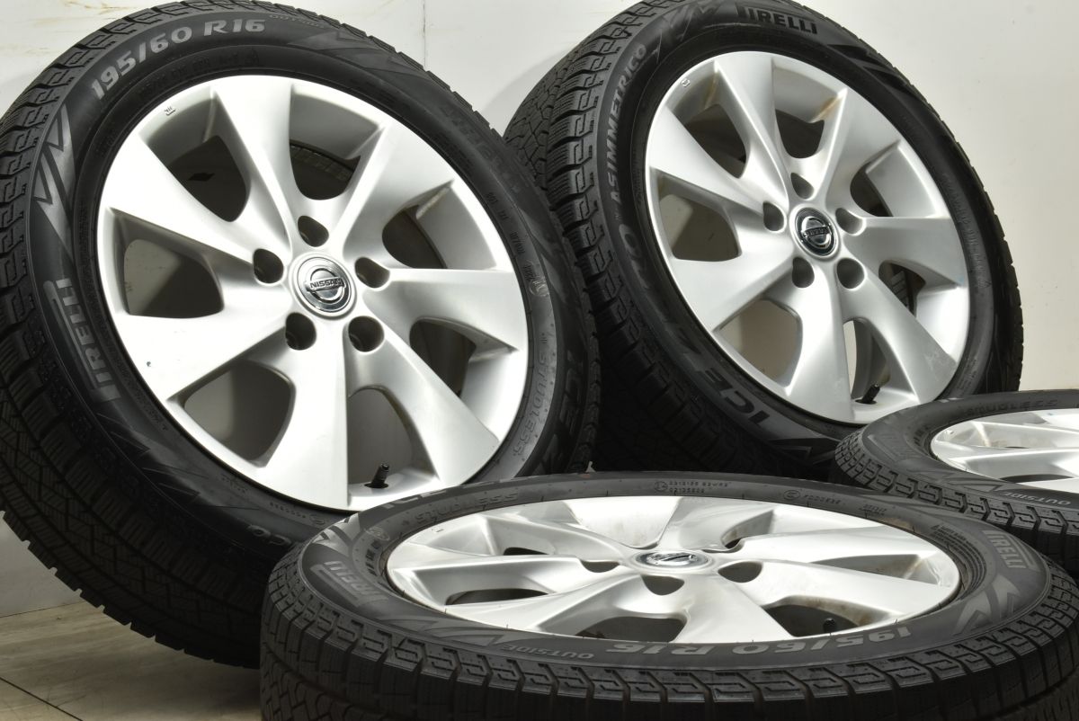 バリ溝 ニッサン C26 セレナ 純正 16in 6J 45 PCD114.3 製 ピレリ アイスゼロアシンメトリコ 195 60R16 C25 C27 流用