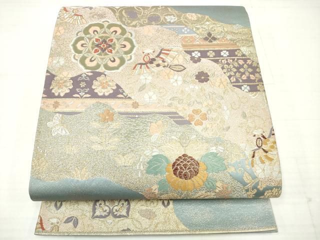 平和屋着物◎六通柄袋帯 唐織 道長花鳥文 金糸 正絹 逸品