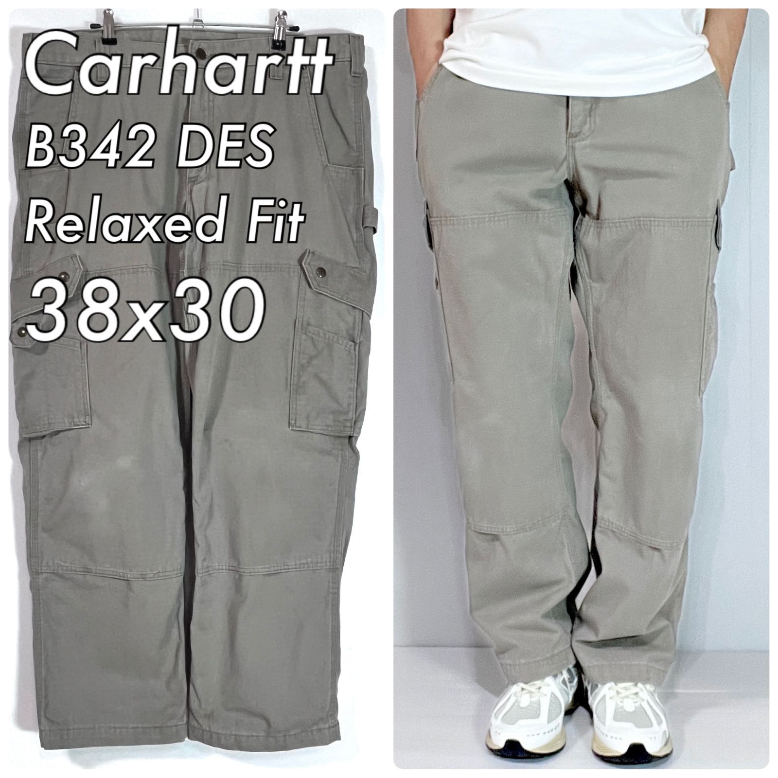 Carhartt カーハート W38L30 9.25oz B342 DES Relaxed Fit 刺繍ロゴリップストップ ダブルニー タクティカル ペインター カーゴパンツ ワークパンツ デザート ベージュ US企画 アメリカ流通モデル p25083332