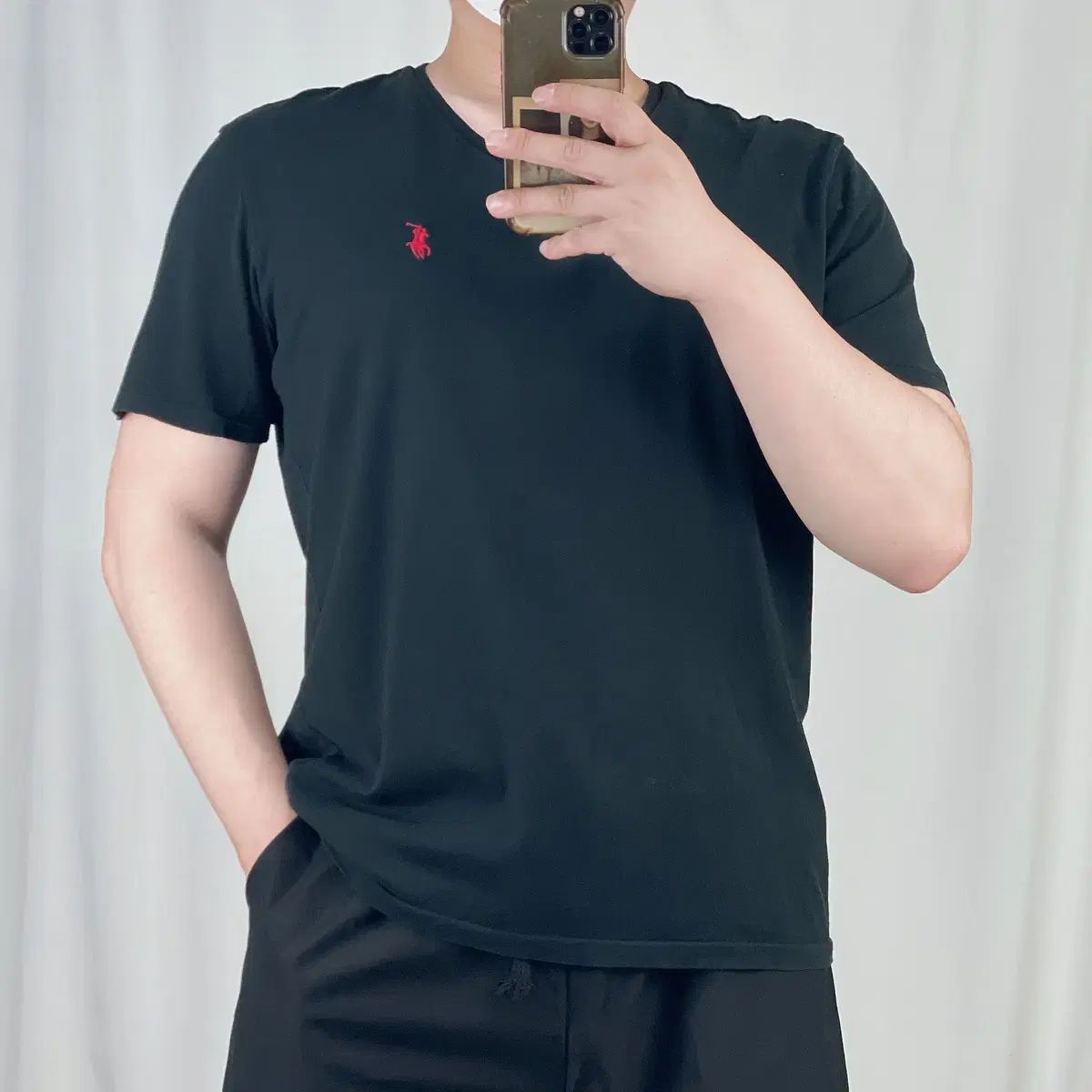 ポロ 黒 Vネック 半袖Tシャツ L 250516