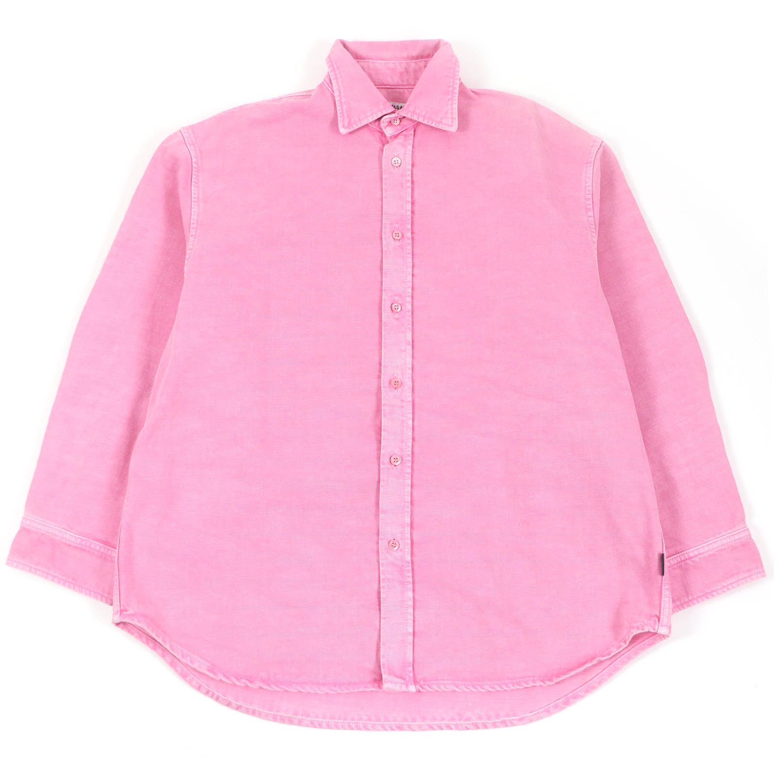 未使用品BALENCIAGA バレンシアガ 20AW 583239 コットン USED加工 バックロゴ刺繍 オーバーサイズ デニムシャツ ジャケット ピンク 34 イタリア製 正規品 メンズ