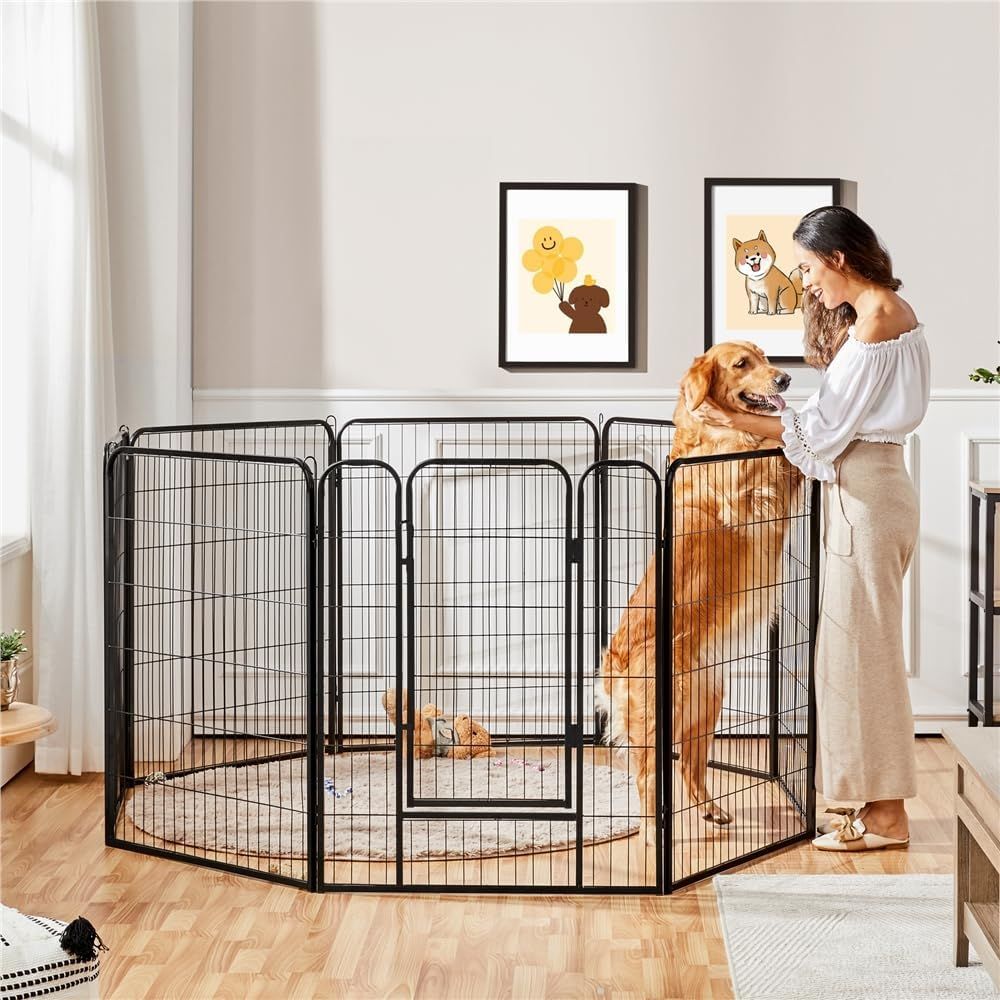 Yaheetech ペットフェンス ペットサークル 高さ100cm パネル8枚 犬用サークル ペットケージ 犬 ゲージ スチール製 中大型犬用 自由組み立て 折り畳み式 カタチ変更可 ジョイント式 安全ロック付き 脱出防止柵 室内外兼用 掃除しやすい
