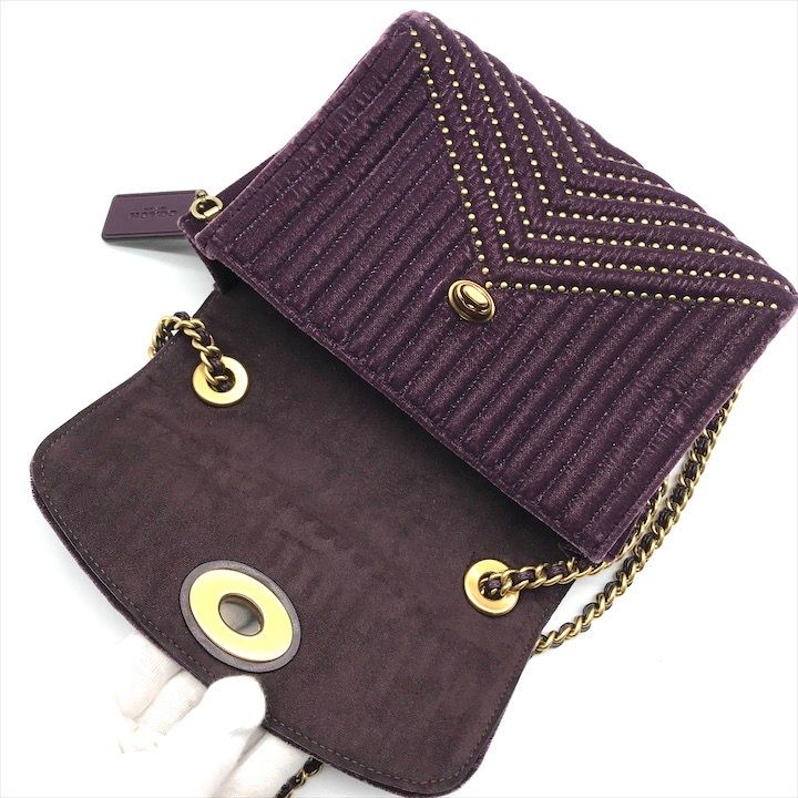 美品 COACH コーチ パーカー18 ベロア チェーン ショルダー バッグ  