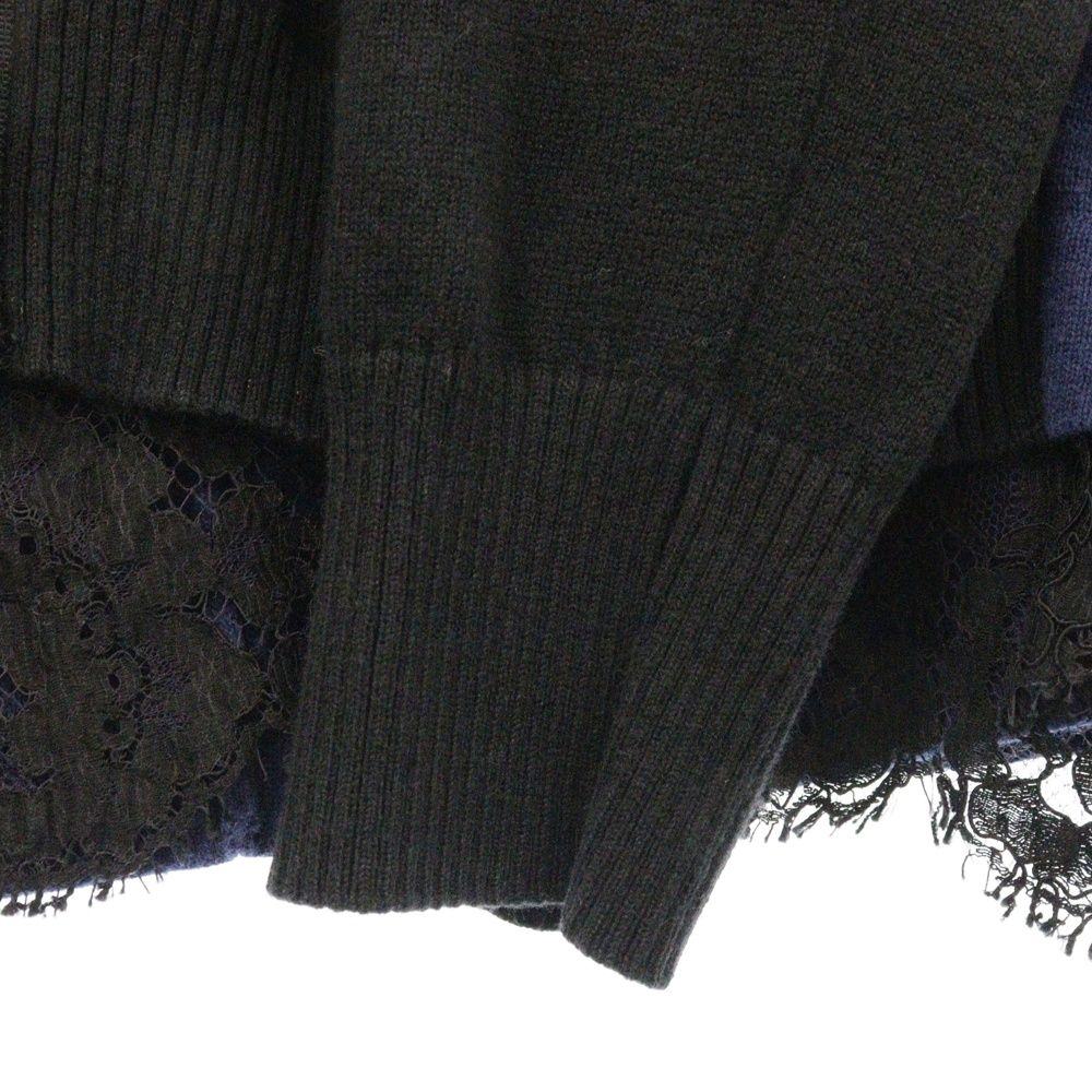 Sacai サカイ レースドッキング ウール混パネルニットカーディガン ブラック ブルー レディース 17-03326 Sacai (サカイ) レースドッキング ウール混パネルニット