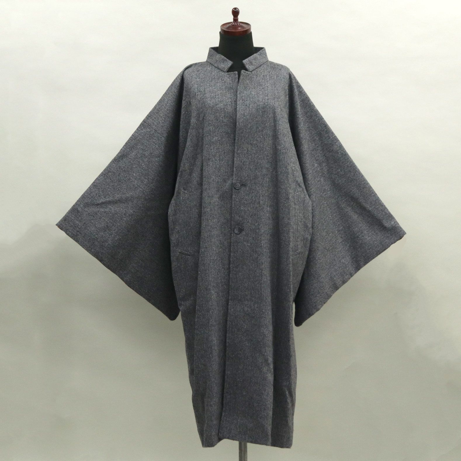 eha3309 メンズ 日本製 ウール スタンドカラー 角袖 和装用 ロングコート