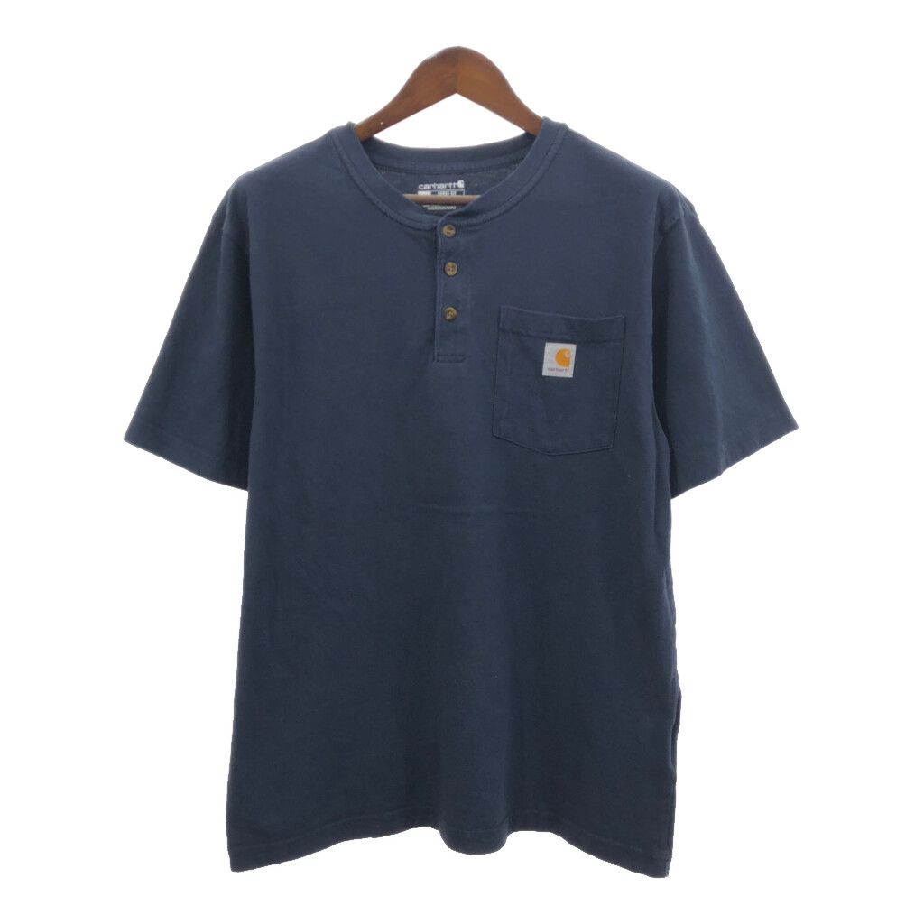 Carhartt カーハート ヘンリーネック ポケット 半袖Ｔシャツ ワンポイント ネイビー (メンズ M) 中古 古着 Q8058