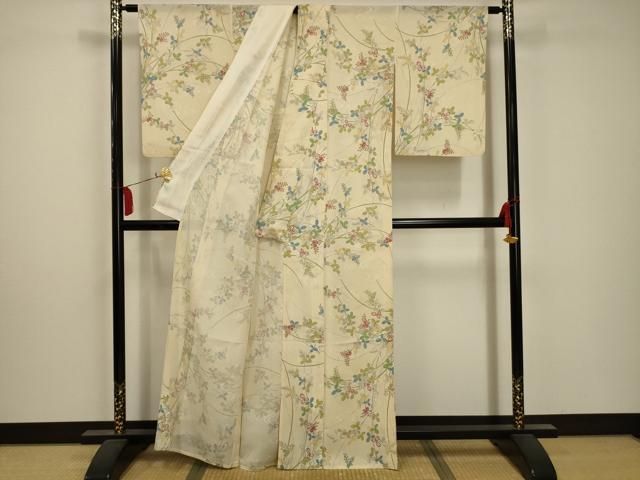 平和屋着物 夏物 小紋 絽 流水草花文 洗える着物 AABA5623sx